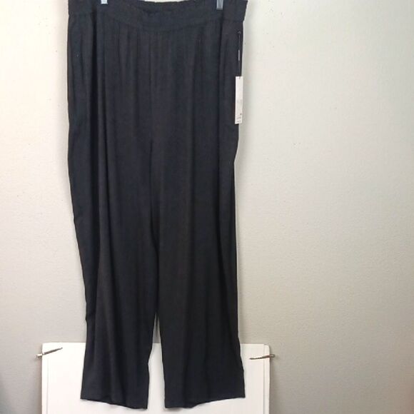 Calvin Klein Womens Black High Waist Wide Leg Pants Pockets sz 1X - Picture 2 of 13